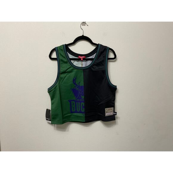 NWT Women's Mitchell & Ness Cropped Milwaukee Bucks Jersey Sz 2XL - Picture 1 of 3
